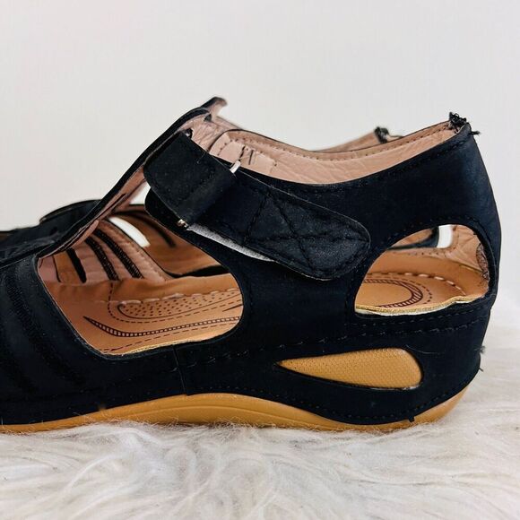 Black Soft Lightweight Strappy Comfort Sandals Boho ~ Womens Size 7 - Picture 3 of 6